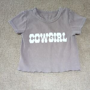 John Galt Brown Cotton Cropped Taupe Cowgirl Tee